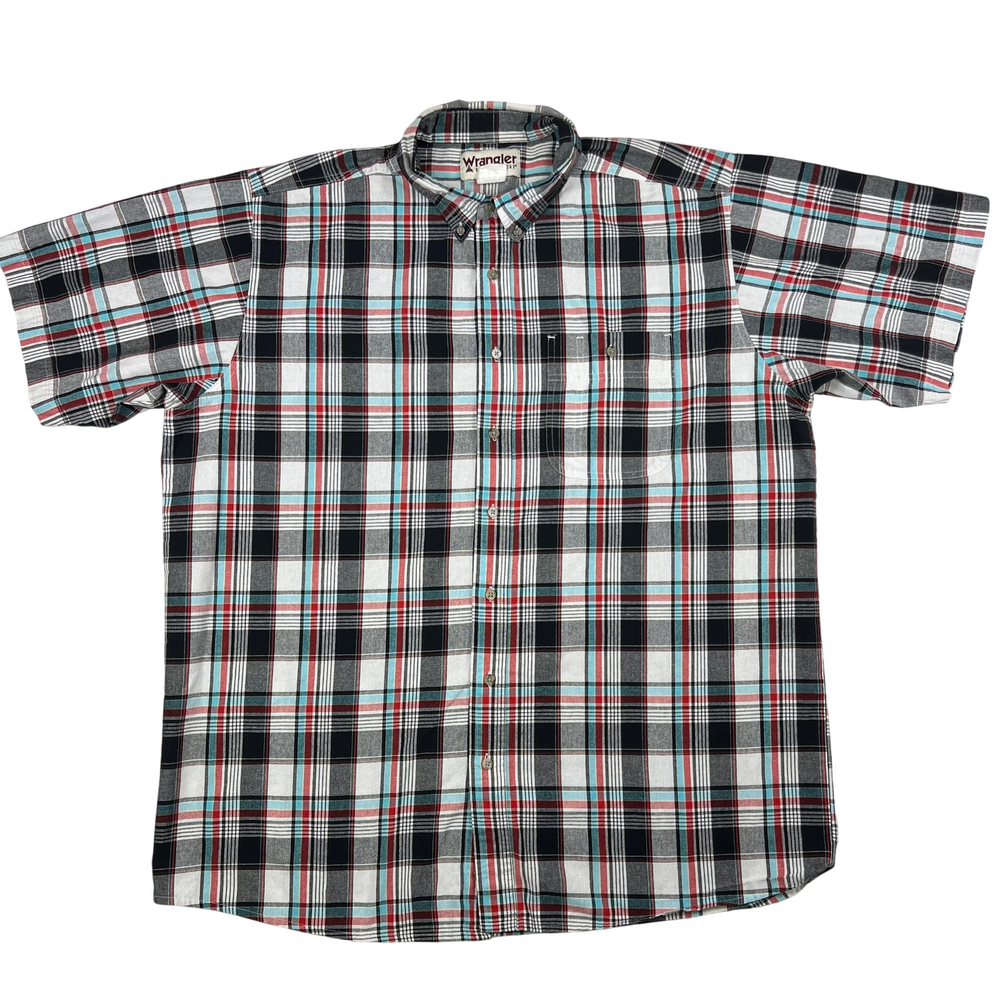 Wrangler Shirt Mens XL Plaid Button Down Short Sleeve Rugged Wear Western